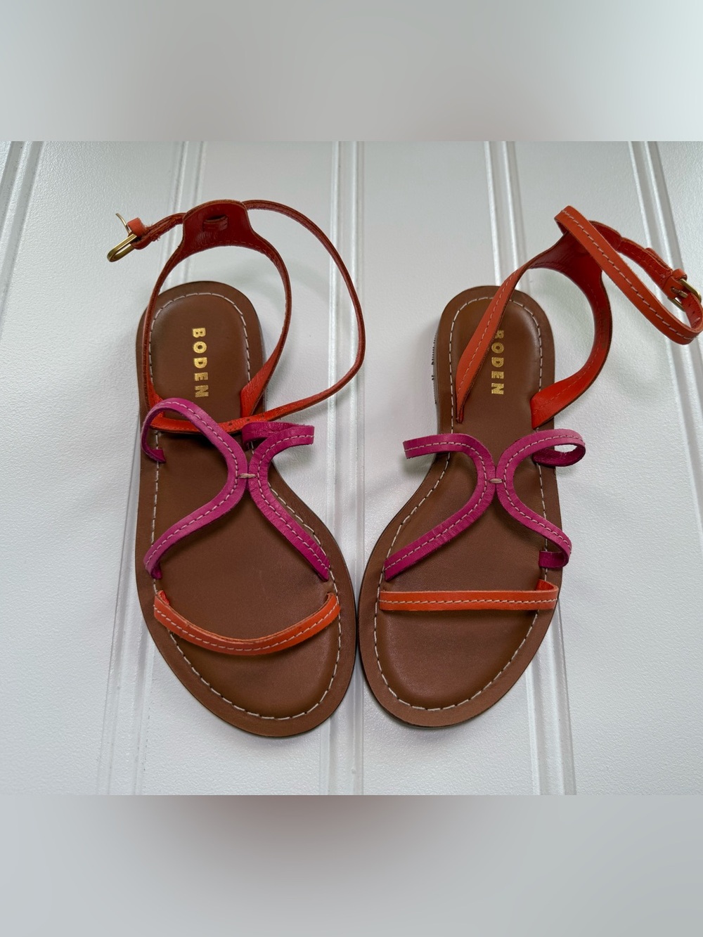 Boden Everyday Flat Sandals Strappy Pink Orange EU 37 US 6 Women NEW No Box 3076
